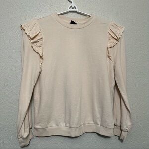 Who What Wear Off-White Ruffle Sleeve Sweatshirt